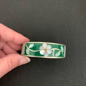 Mother of Pearl Inlay Floral Silver Cuff Bracelet